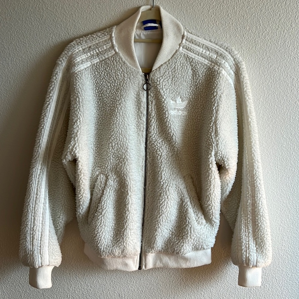 Adidas white fleece bomber